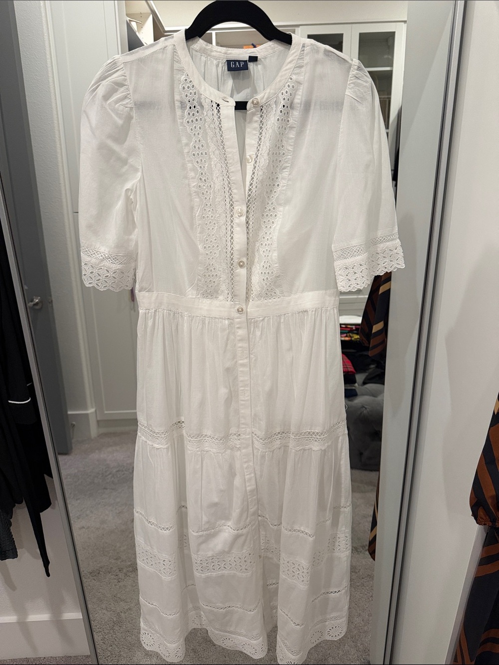 GAP White Eyelet Button-Front Maxi Dress